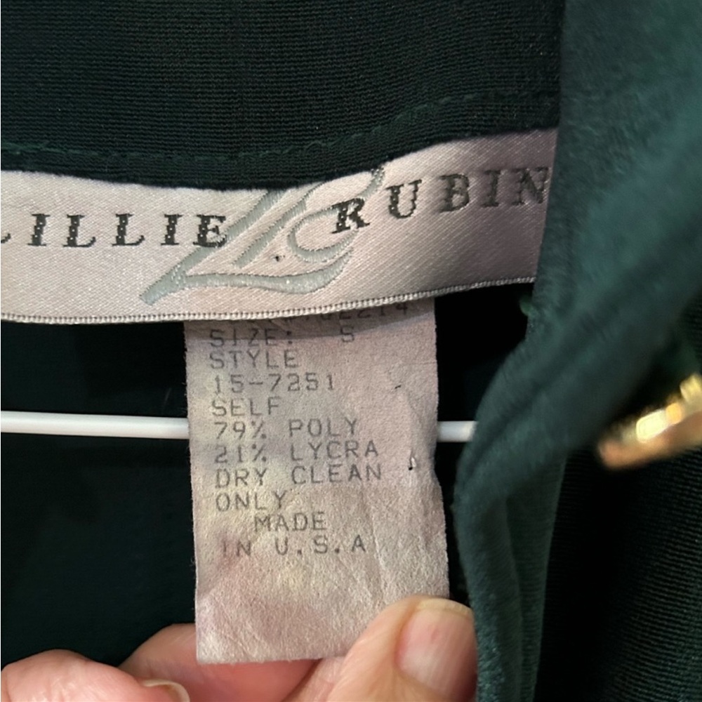 Vintage Green Lilly Rubin Embellished Beaded Gold Button Blazer Jacket Sz S - Picture 4 of 5